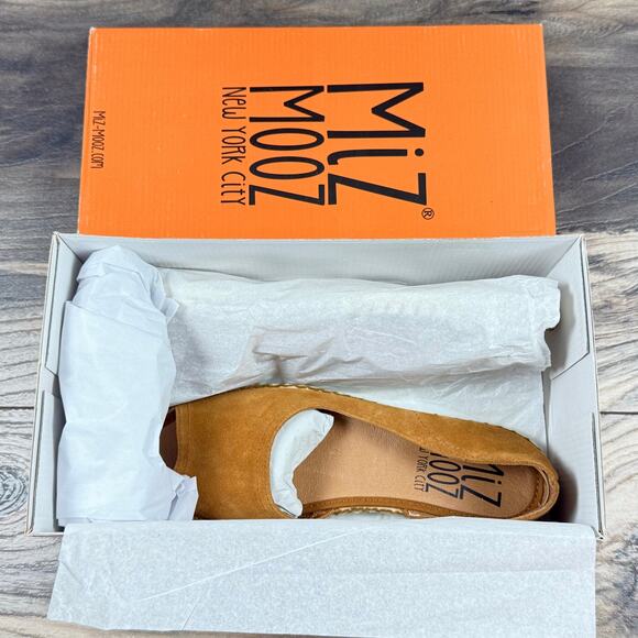NIB Miz Mooz Cruze Suede Peep Toe D’Orsay Espadrille Flats Wheat Tan 38 7-7.5 - Picture 11 of 11